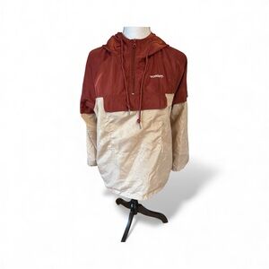 Wonder Anorak Windbreaker Rust Cream Half-Zip Hooded Pullover Size Med Outdoor